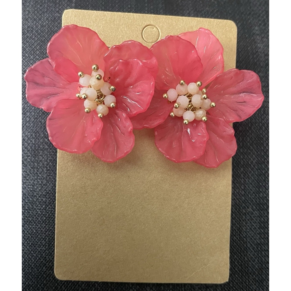 Vibrant Pink Blossom Stud Earrings New